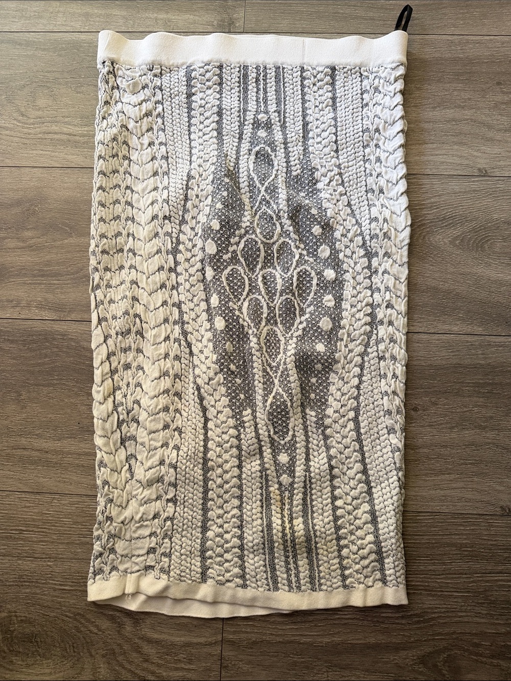 bebe Cable-Knit Pencil Skirt in White and Gray